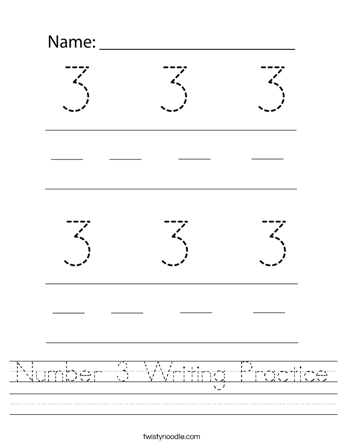 Number 3 Writing Practice Worksheet