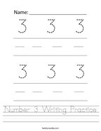Number 3 Writing Practice Handwriting Sheet