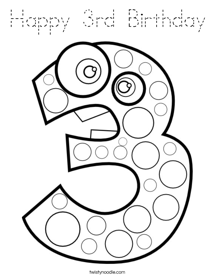 Happy 3rd Birthday Coloring Page