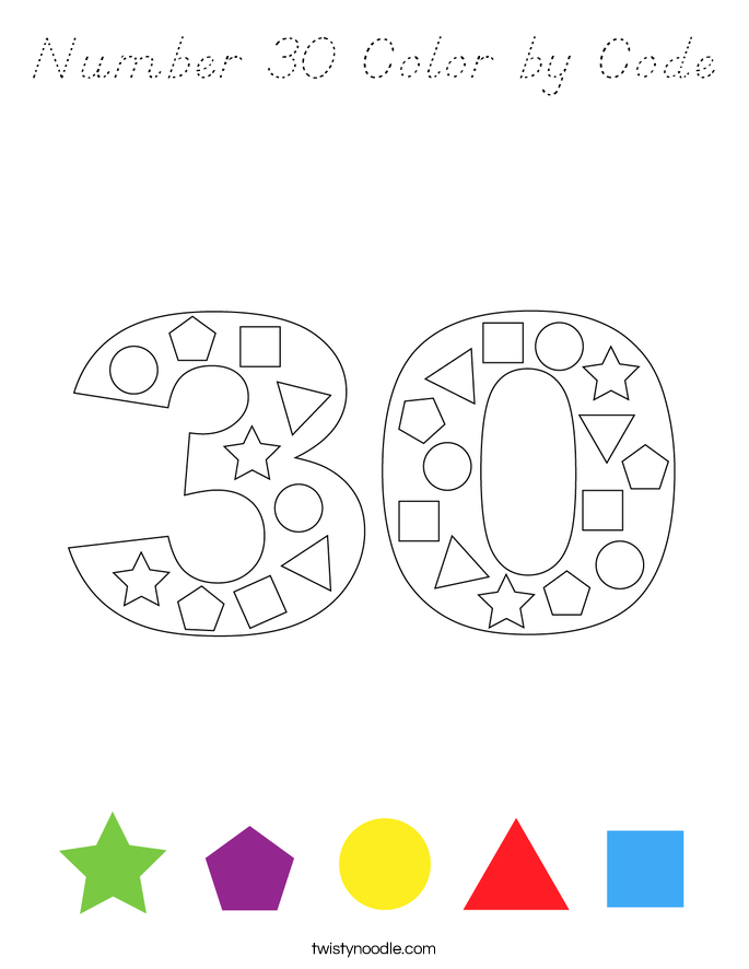 Number 30 Color by Code Coloring Page