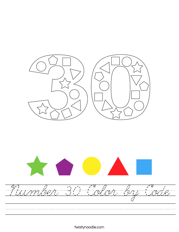 Number 30 Color by Code Worksheet