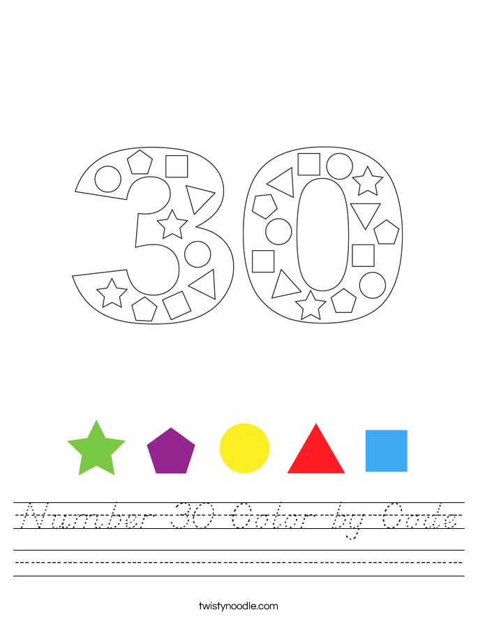 Number 30 Color by Code Worksheet