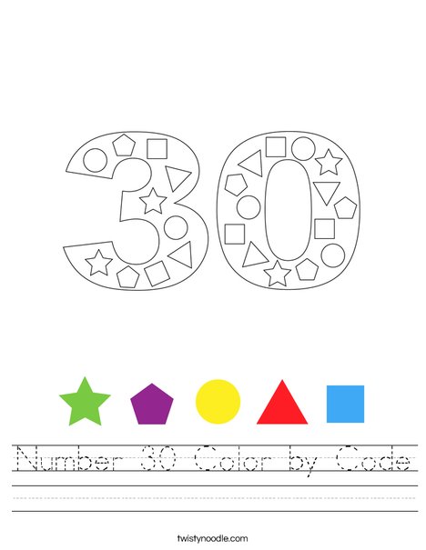 Number 30 Color by Code Worksheet