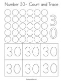 Number 30- Count and Trace Coloring Page