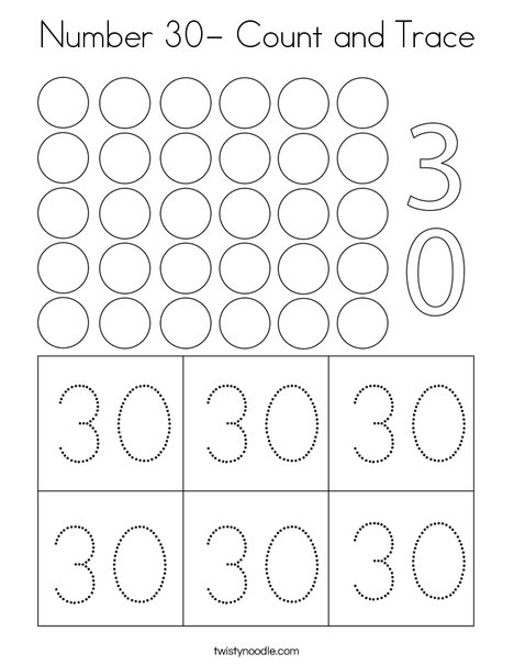 Number 30- Count and Trace Coloring Page