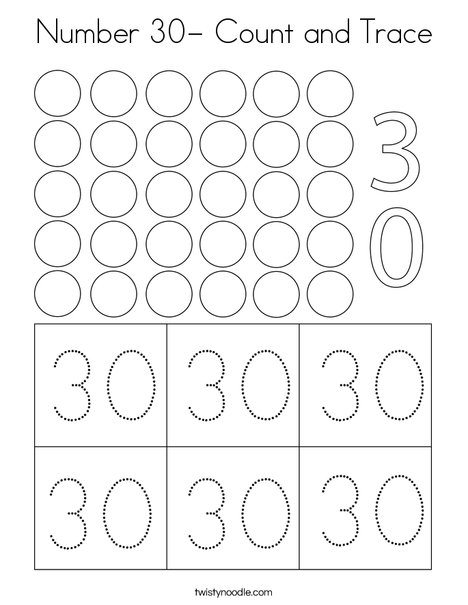 number 30 count and trace coloring page twisty noodle