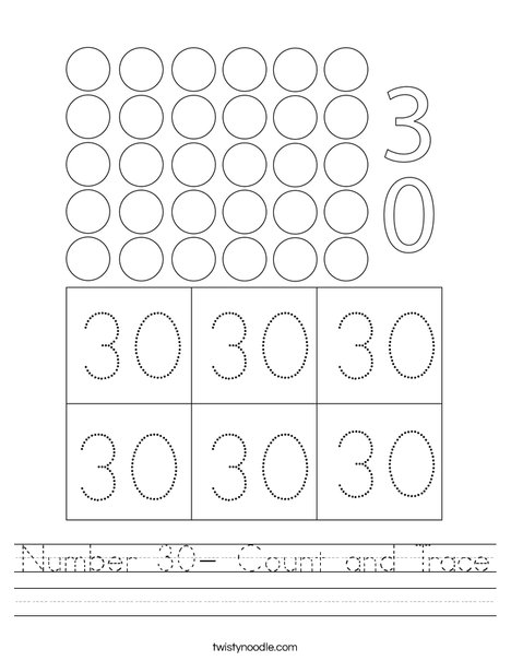 Number 30 Count And Trace Worksheet Twisty Noodle