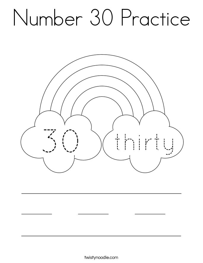 Number 30 Practice Coloring Page