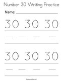 Number 30 Writing Practice Coloring Page