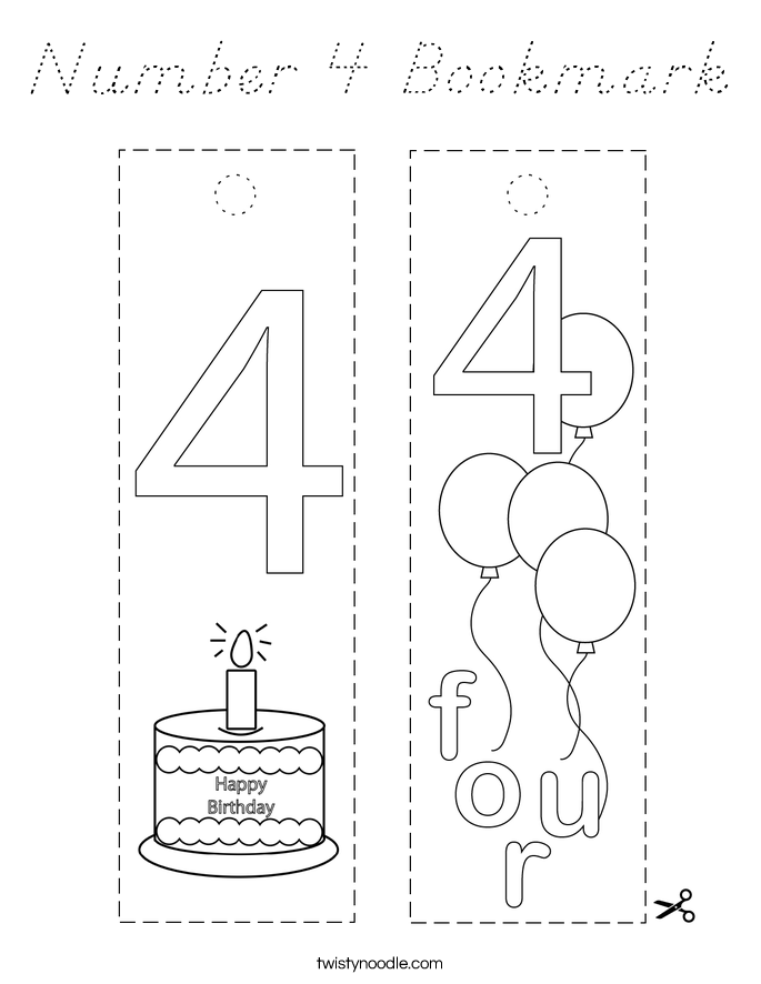 Number 4 Bookmark Coloring Page
