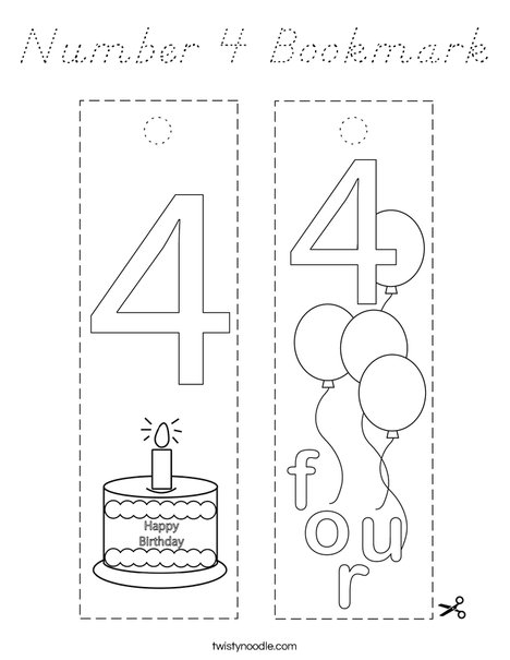 Number 4 Bookmark Coloring Page