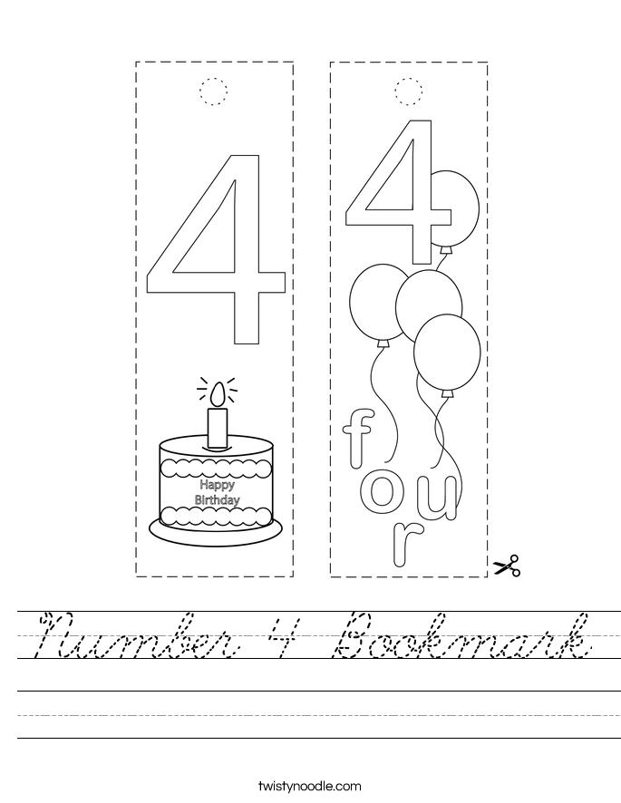 Number 4 Bookmark Worksheet