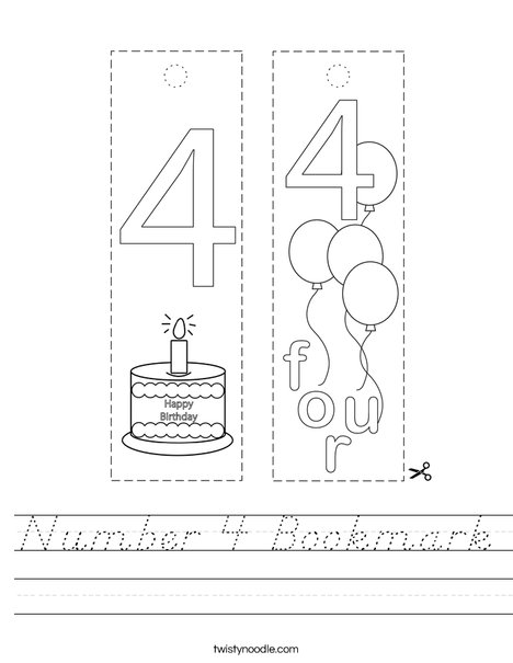 Number 4 Bookmark Worksheet