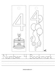 Number 4 Bookmark Handwriting Sheet