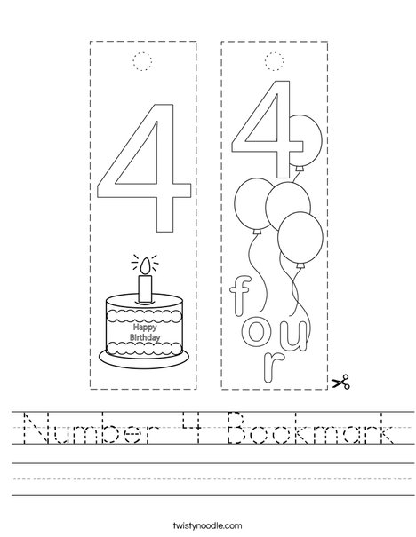 Number 4 Bookmark Worksheet