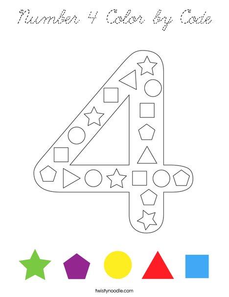 Number 4 Color by Code Coloring Page