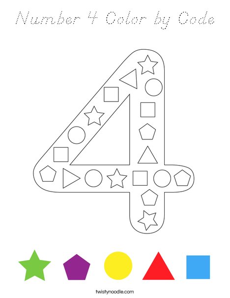 Number 4 Color by Code Coloring Page