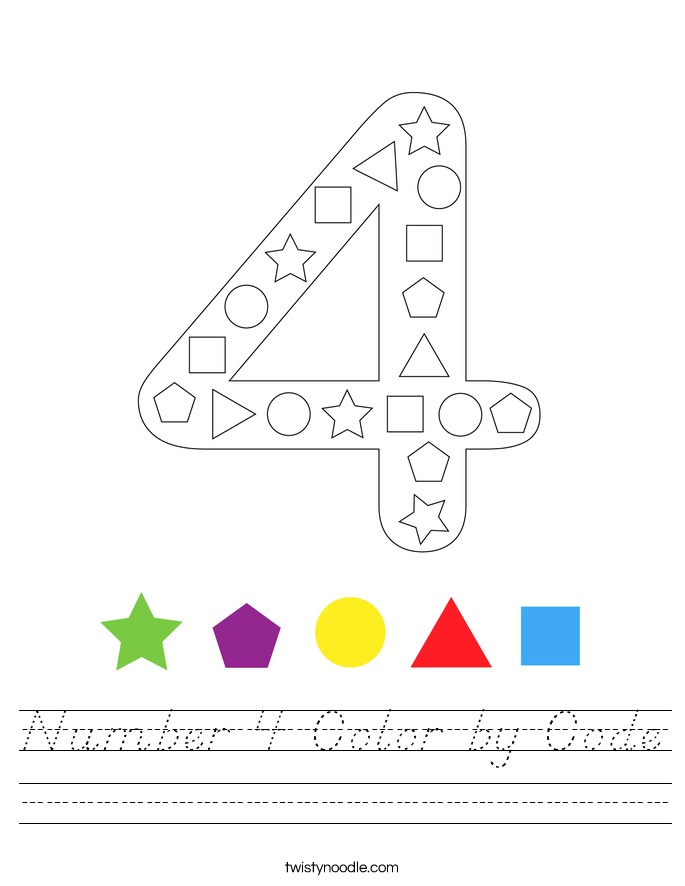 Number 4 Color by Code Worksheet