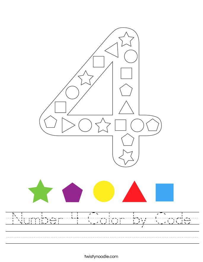 Number 4 Color by Code Worksheet