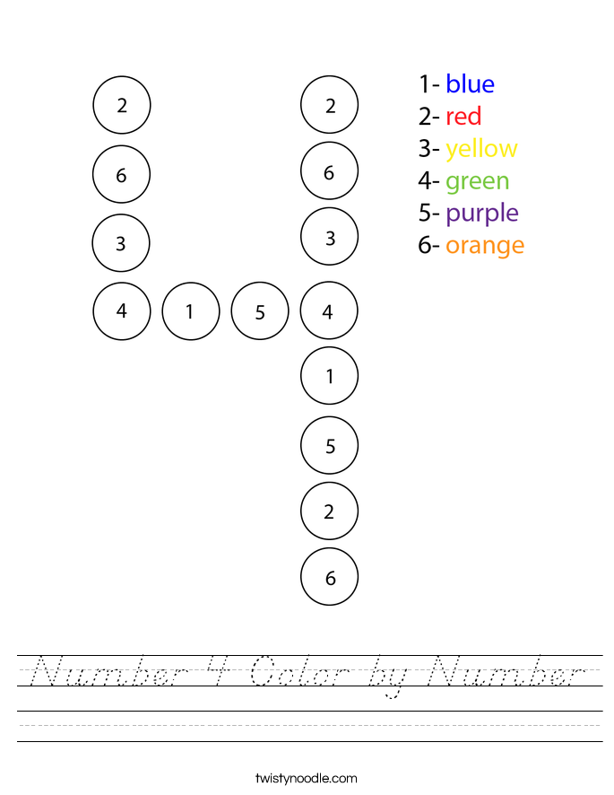 Number 4 Color by Number Worksheet