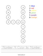 Number 4 Color by Number Handwriting Sheet