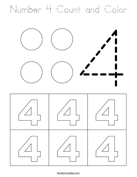 Number 4 Count and Color Coloring Page