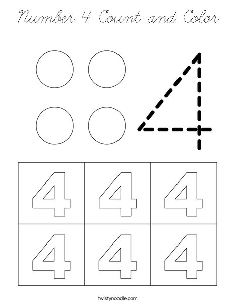 Number 4 Count and Color Coloring Page