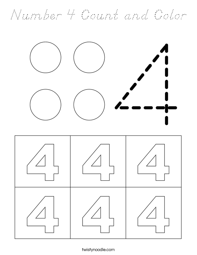 Number 4 Count and Color Coloring Page