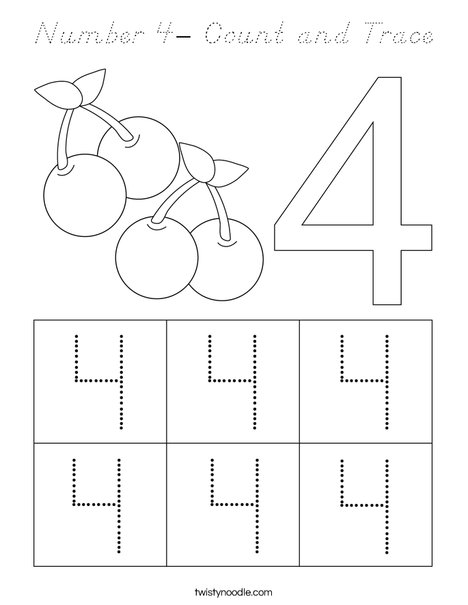 Number 4- Count and Trace Coloring Page