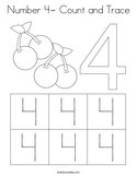 Number 4- Count and Trace Coloring Page