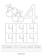 Number 4- Count and Trace Handwriting Sheet