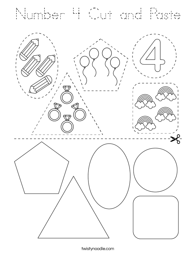 Number 4 Cut and Paste Coloring - Number 4 Cut And Paste Coloring Page Blockoutline 
