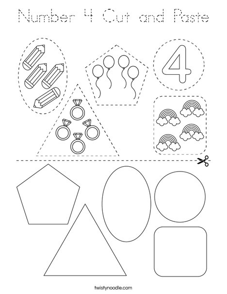 Number 4 Cut and Paste Coloring Page