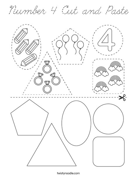 Number 4 Cut and Paste Coloring Page