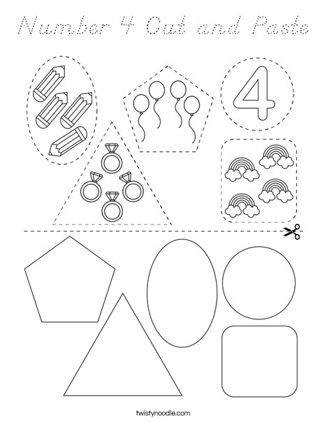 Number 4 Cut and Paste Coloring Page
