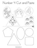 Number 4 Cut and Paste Coloring Page