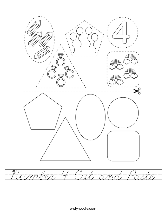 Number 4 Cut and Paste Worksheet