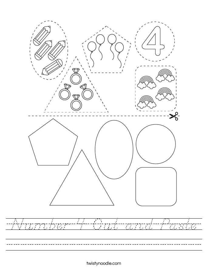 Number 4 Cut and Paste Worksheet