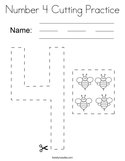 Number 4 Cutting Practice Coloring Page