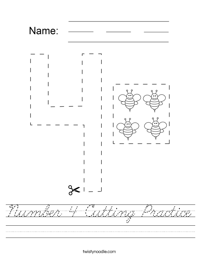 Number 4 Cutting Practice Worksheet