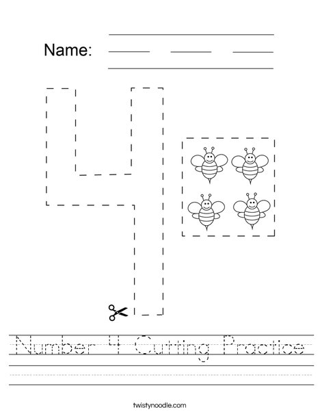Number 4 Cutting Practice Worksheet