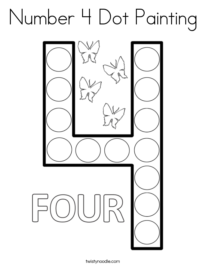 Number 4 Dot Painting Coloring Page