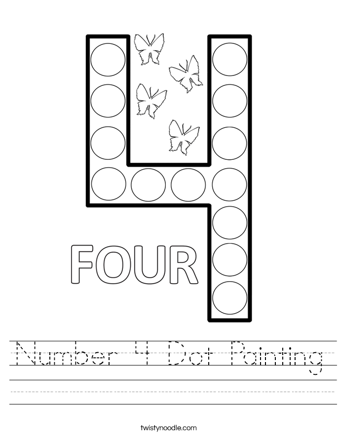 Number 4 Dot Painting Worksheet