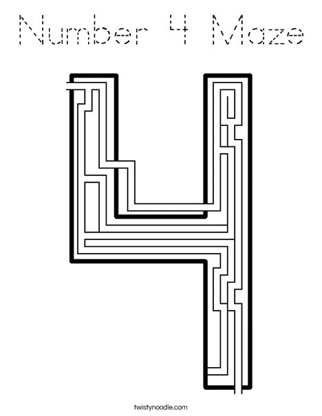 number 4 maze coloring page tracing twisty noodle