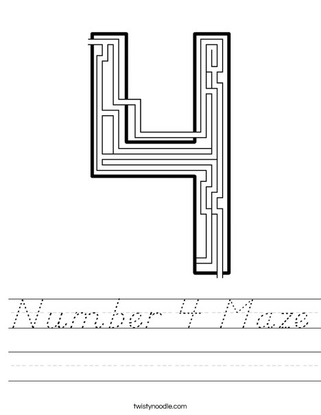 Number 4 Maze Worksheet