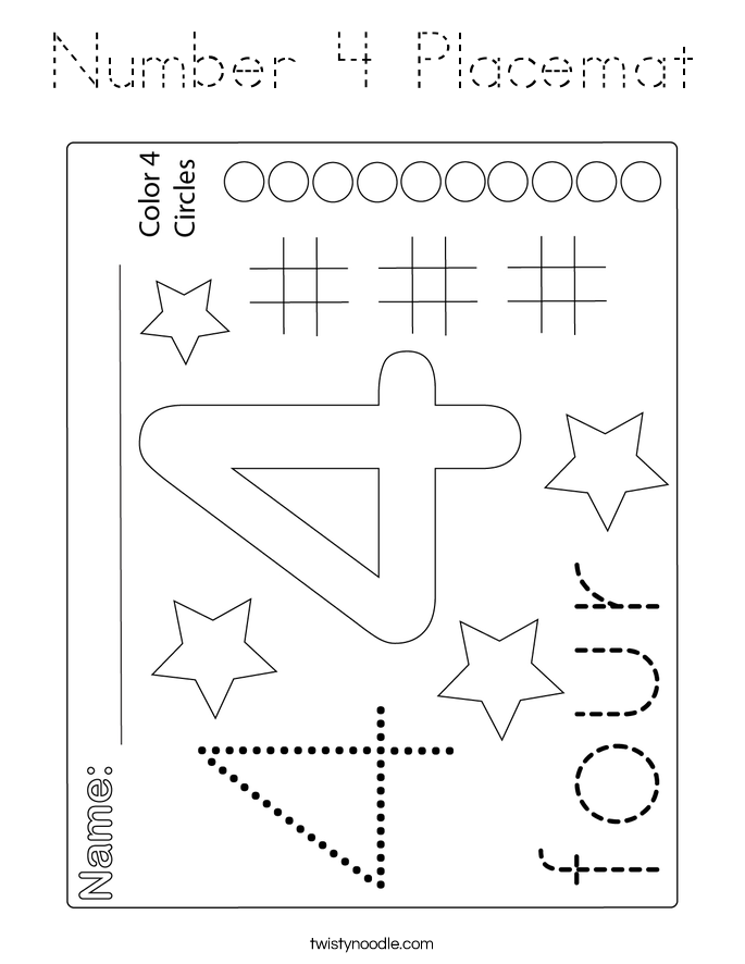 Number 4 Placemat Coloring Page