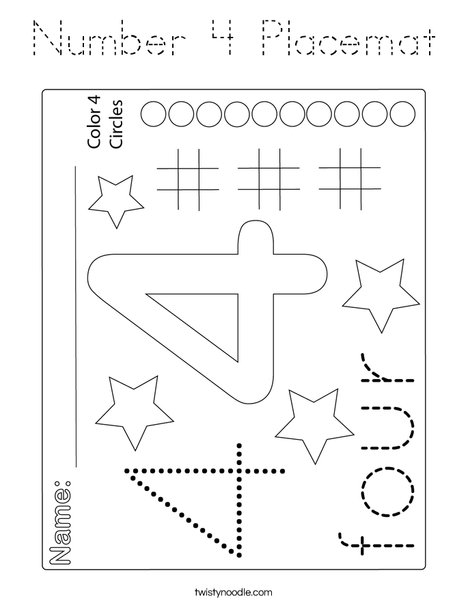 Number 4 Placemat Coloring Page