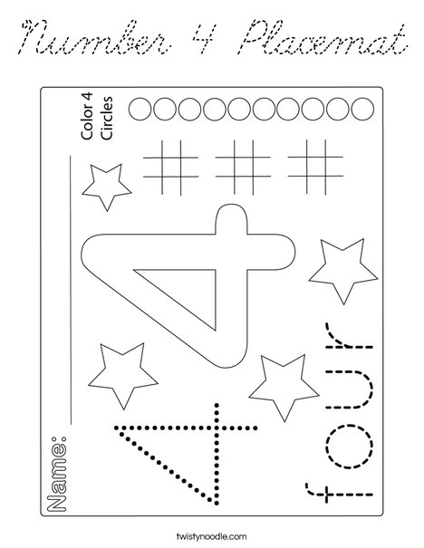 Number 4 Placemat Coloring Page