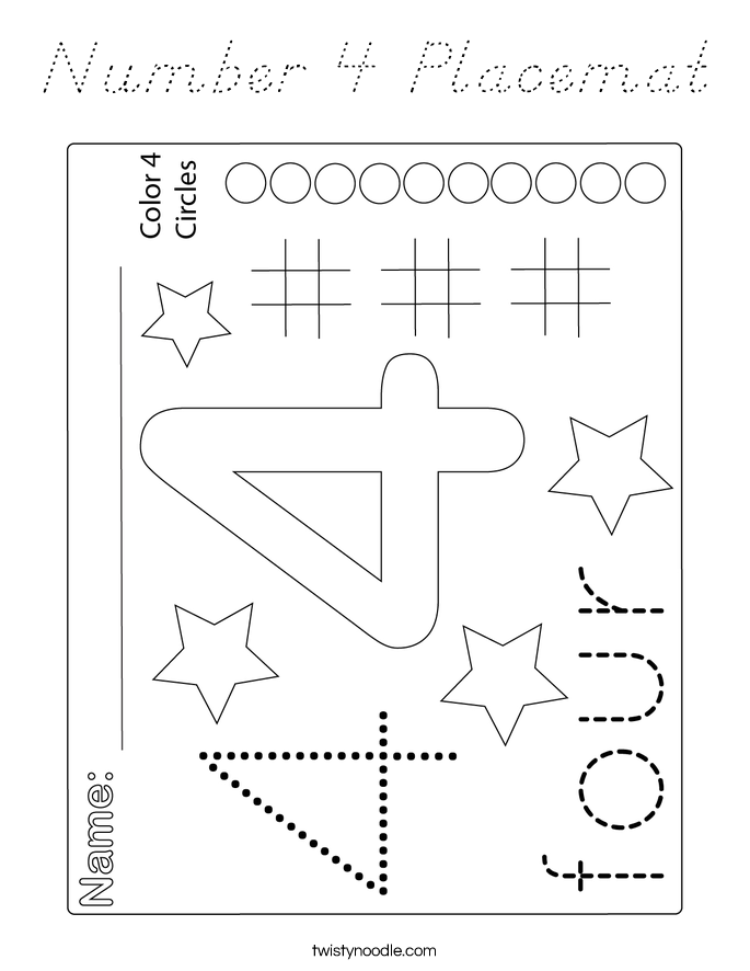 Number 4 Placemat Coloring Page