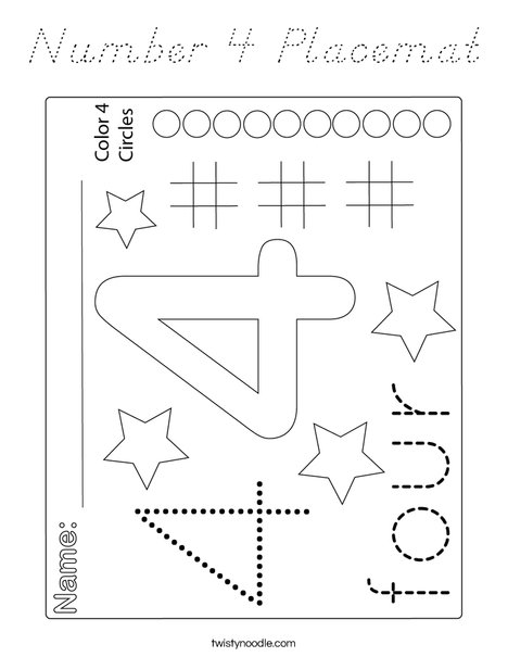 Number 4 Placemat Coloring Page